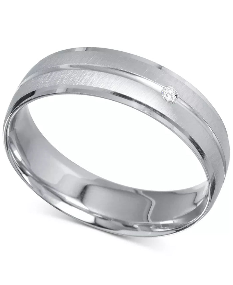 [14K] White Gold Diamond Accent Men's Band