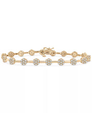 [2 Ct. T.W.] 14K Gold Diamond Flower Cluster Link Bracelet