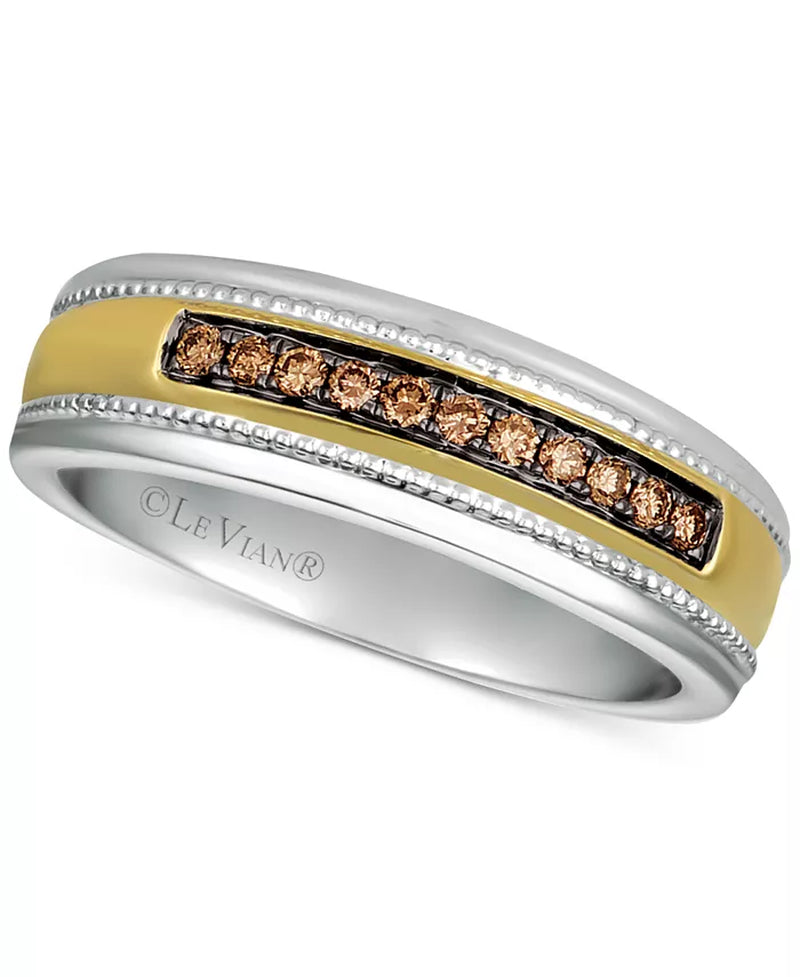 [14K, 1/5 Ct. T.W.] Men's Gold & White Gold Diamond Two-Tone Ring