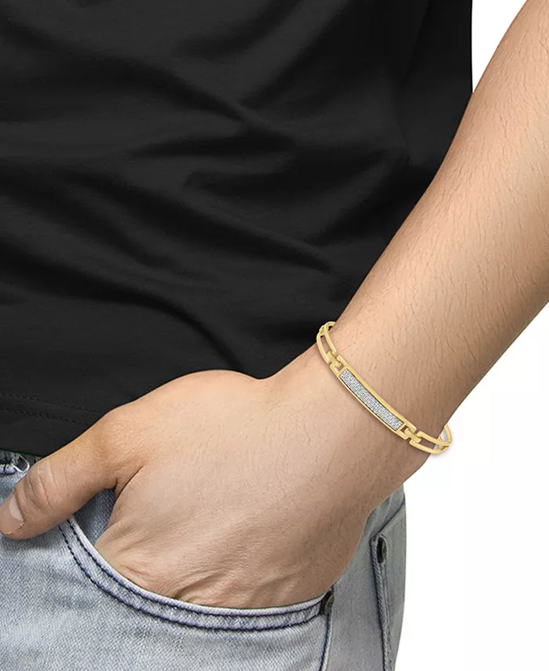 [ 1-3/8 Ct. T.W]  Gold-Plated Sterling Silver Mens Zircon Bar Cluster Rectangular Open Link Bangle Bracelet