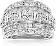 [1.40 Ct] Sterling Silver Baguette & round Diamond Multi-Row Ring