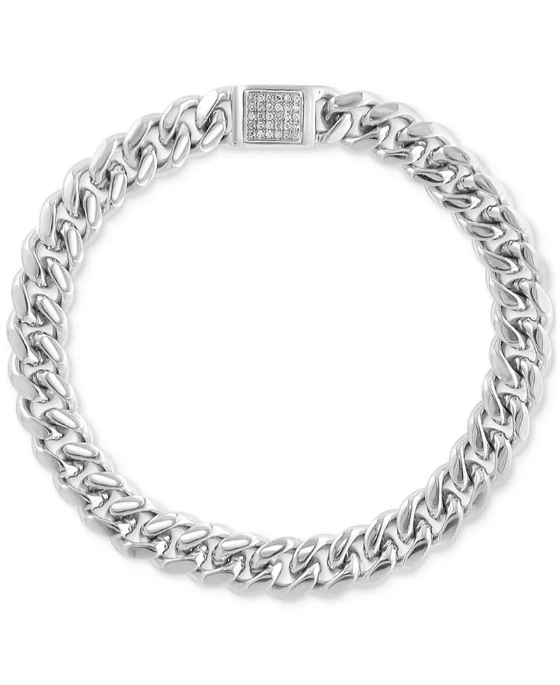 [1/3 Ct. T.W.] Men's Sterling Silver White Topaz Pavã© Curb Link Bracelet