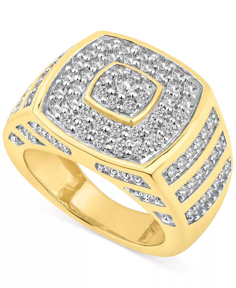 [10K, 2 Ct. T.W.] Gold Men's Diamond Multi-Cluster Statement Ring