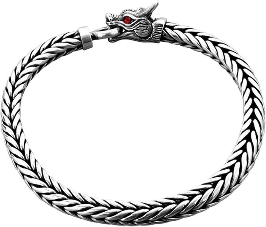 Sterling Silver Round Byzantine Bracelet with Dragon Head Ring Clasp, Length 7,48 Inch - 9,05 Inch