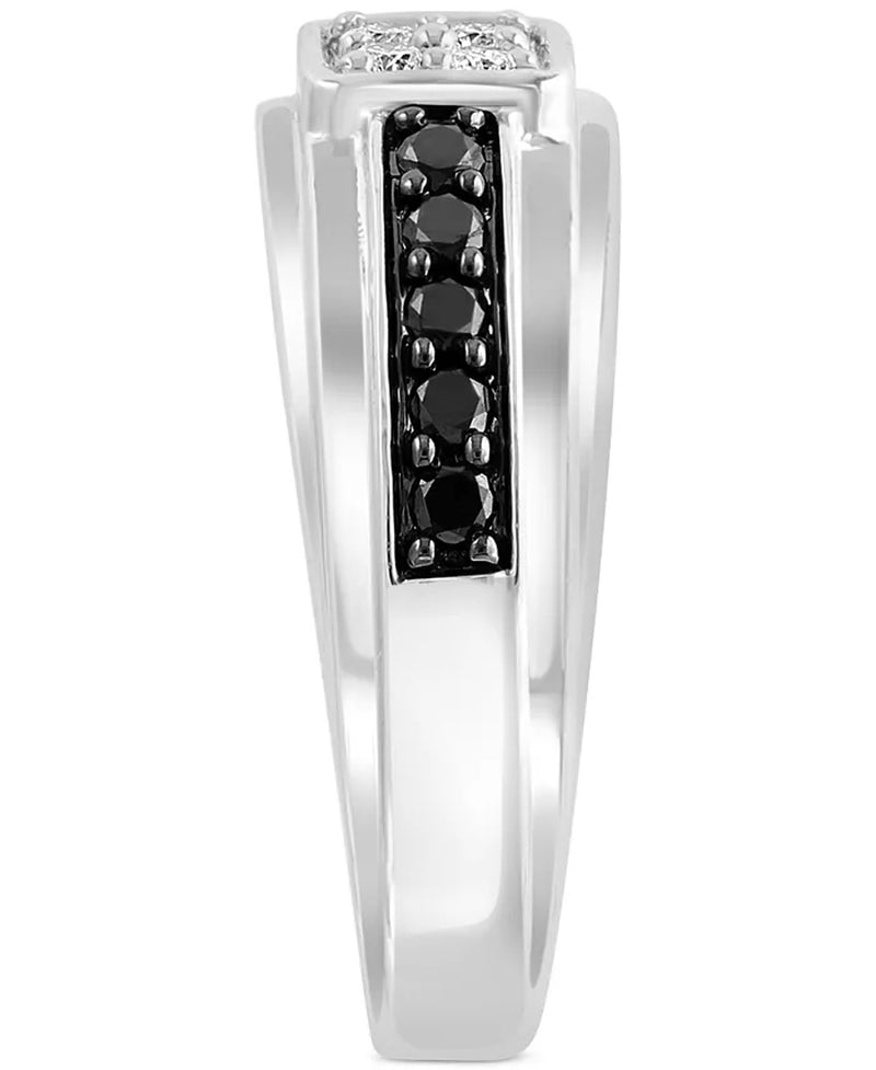 [14K, 1/6 Ct. T.W.] White Gold White & Black  Diamond Diamond (1/3 Ct. T.W.) Ring