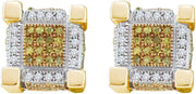 [10K, 1/2 Cttw] Yellow Gold Mens Round Yellow Color Enhanced Diamond 3D Cube Stud Earrings 