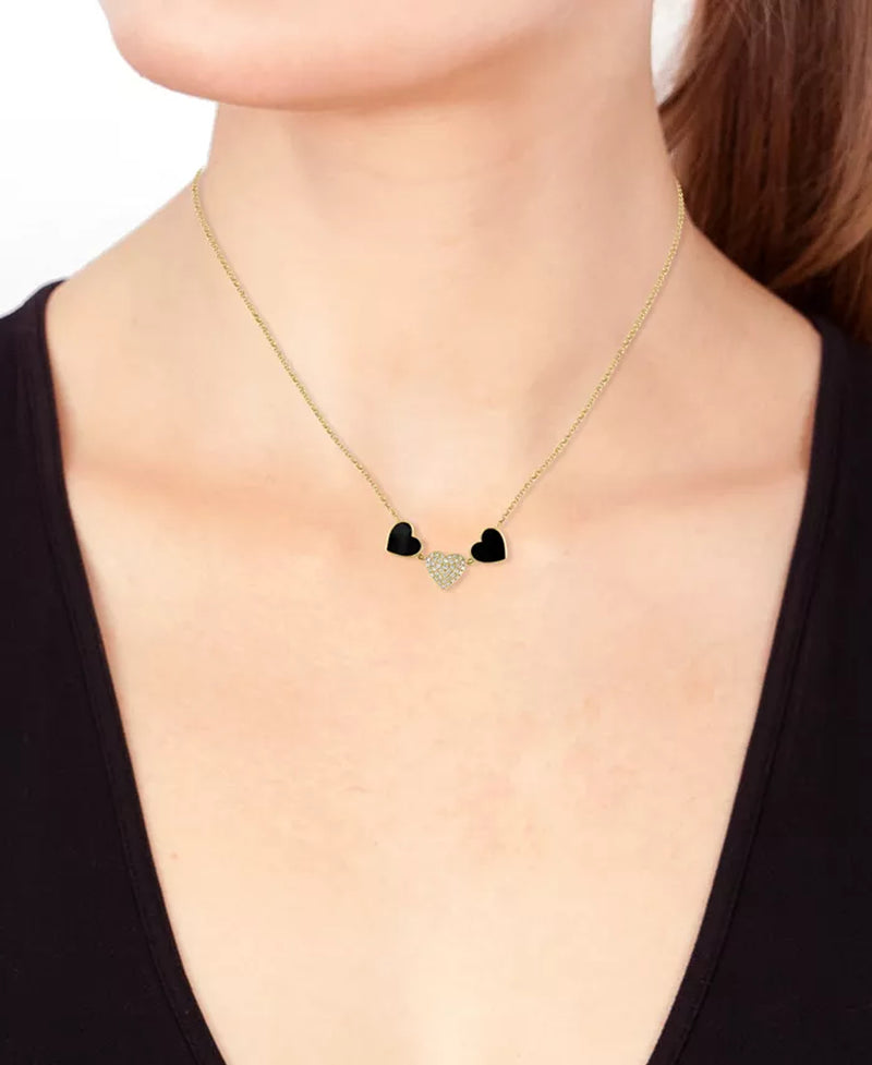 [14K, 1/10 Ct. T.W.] Gold Onyx & Diamond Heart Collar Necklace