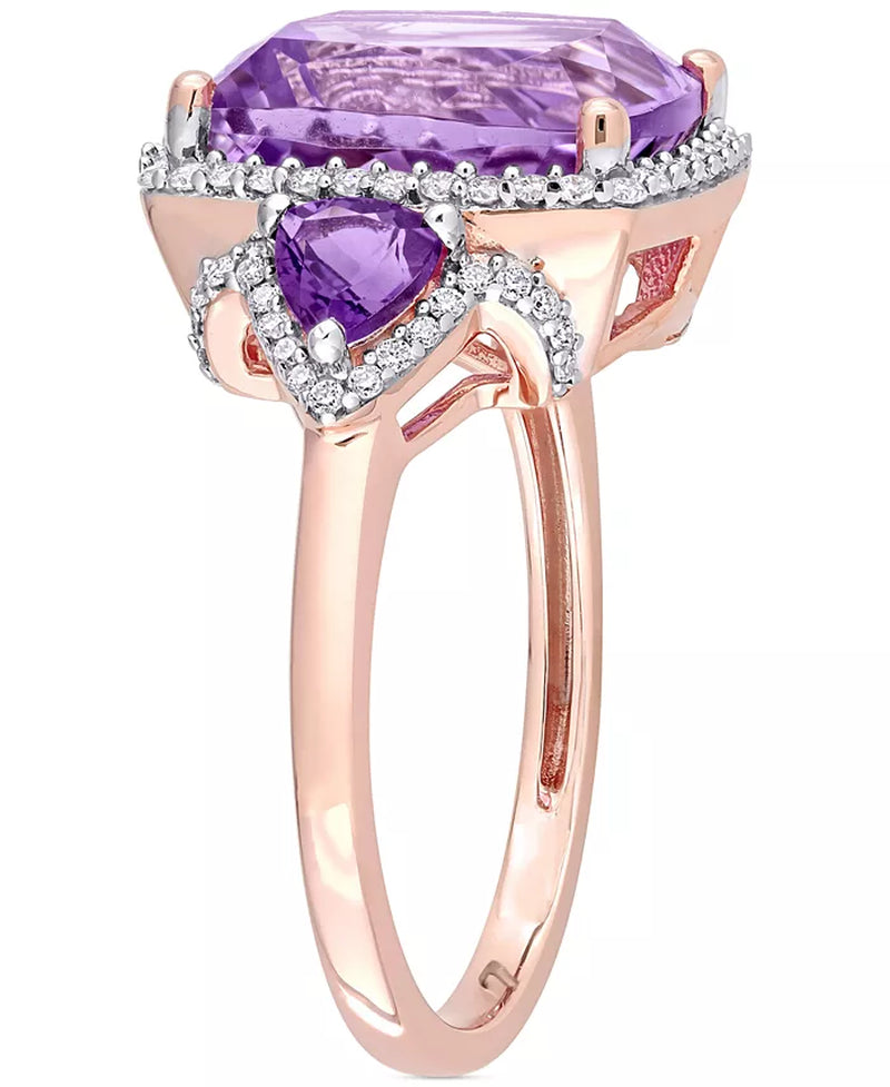 [14K ] Rose Gold Amethyst (5-3/8 Ct. T.W.) & Diamond (1/3 Ct. T.W.) Halo Ring