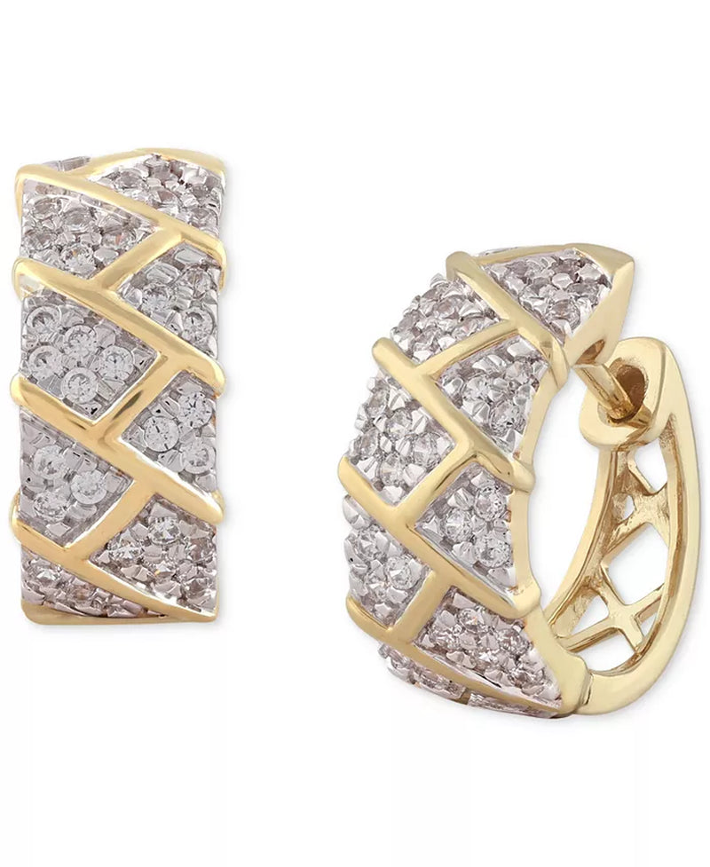 Men'S Diamond Brick Cluster Small Huggie Hoop Earrings (1/2 Ct. T.W.) in 10K Gold, 0.6"