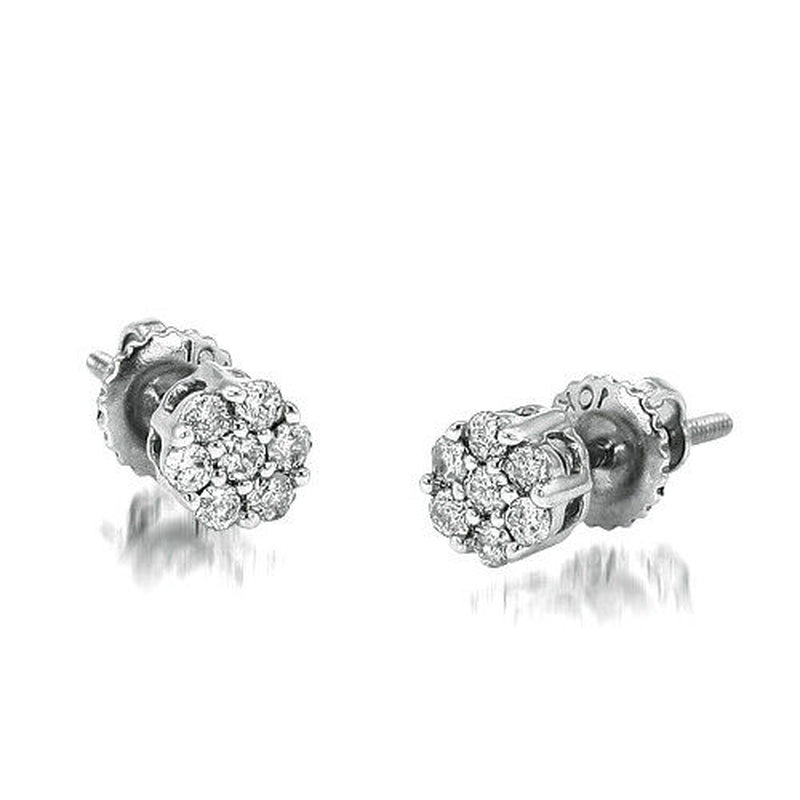 10K White Gold 0.25Ctw Real Diamond Cut Flower Ladies Earrings