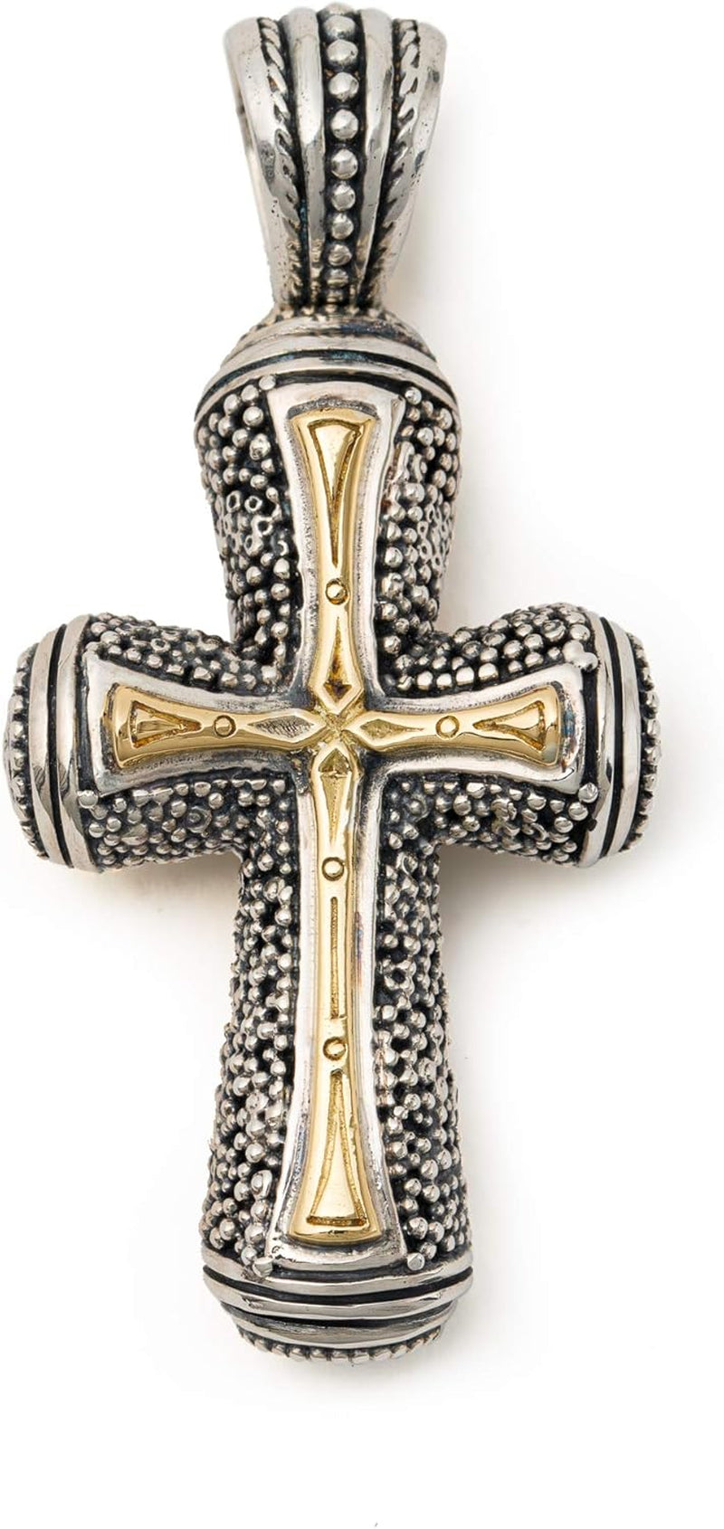 [18K] Gold & Sterling Silver Mens Cross Pendant From Stavros Collection