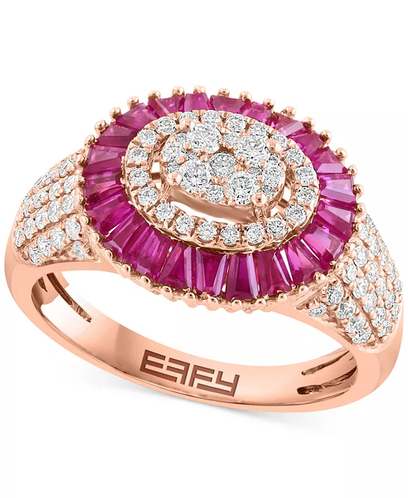 [14K] Rose Gold Ruby (1-5/8 Ct. T.W.) & Diamond (5/8 Ct. T.W.) Baguette Cluster Ring