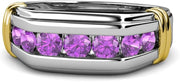 round Amethyst 1 Ctw 7 Stone Channel Set Men Wedding Ring 14K White Gold-10