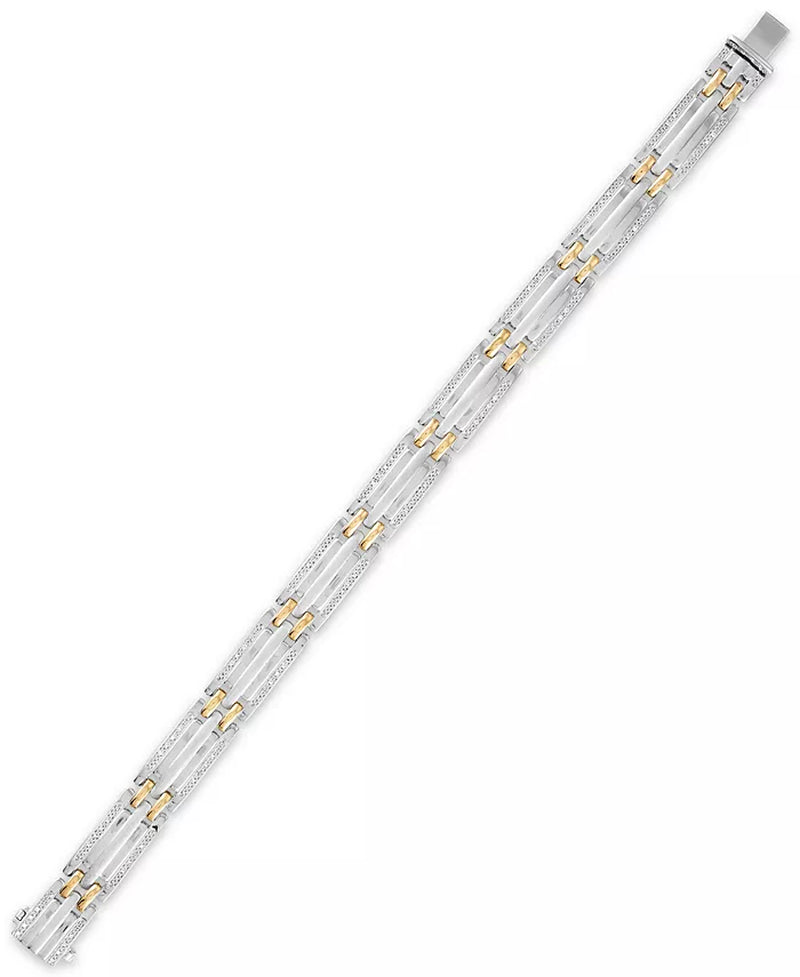 [10K, 1/5 Ct] Gold Men's Sterling Silver Diamond 8 1/2" Bracelet