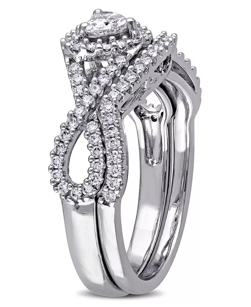 [14K, 3/4 Ct. T.W.] White Gold Certified Diamond Heart-Shape Infinity Bridal Set