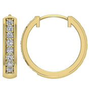 [14K, 0.30 Ct] Solid Gold Diamond Inout Side Hoop Earrings