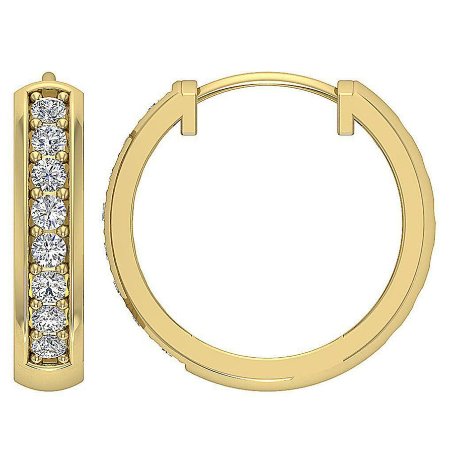 [14K, 0.30 Ct] Solid Gold Diamond Inout Side Hoop Earrings