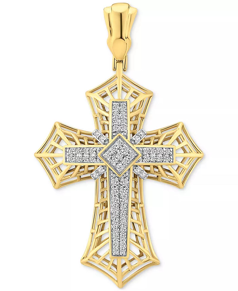 [10K, 1 Ct. T.W.] Gold Diamond Cross Openwork Pendant