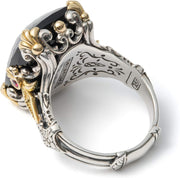 [18K] Gold & Sterling Silver Onyx Grecian Ring