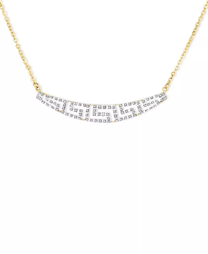 [14K] Gold Necklace, Diamond Accent Tapered Greek Key Necklace