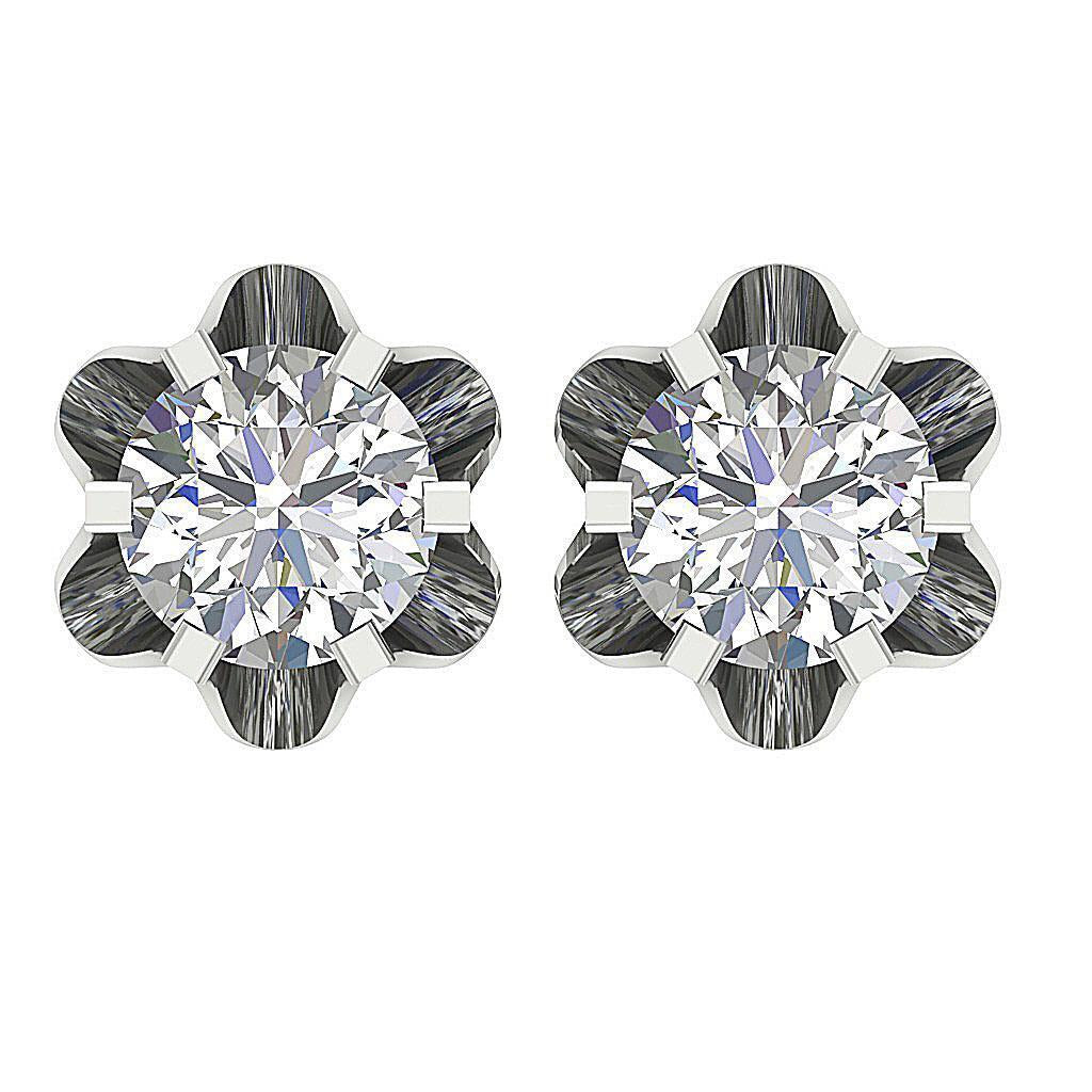 [14K, 0.55 Ct ]White Gold Six Prong Solitaire Lab Grown Round Diamond Studs