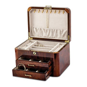 High Gloss Elm Burl Veneer Dbl Braided Accents 2-Drawer Locking Wood Jewelry Box