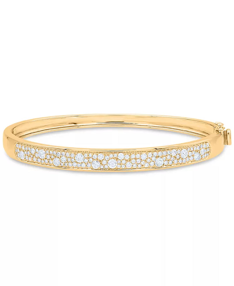 [14K, 1-1/2 Ct. T.W.] Gold Diamond Cluster Oval Bangle Bracelet