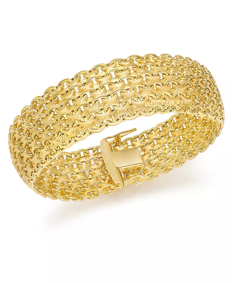 [14K] Gold Wide Mesh Link & Chain Bracelet