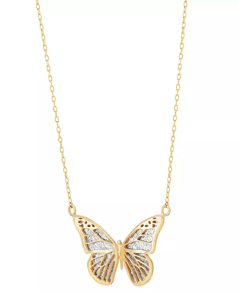 [10K] Gold Two-Tone Butterfly Pendant Necklace