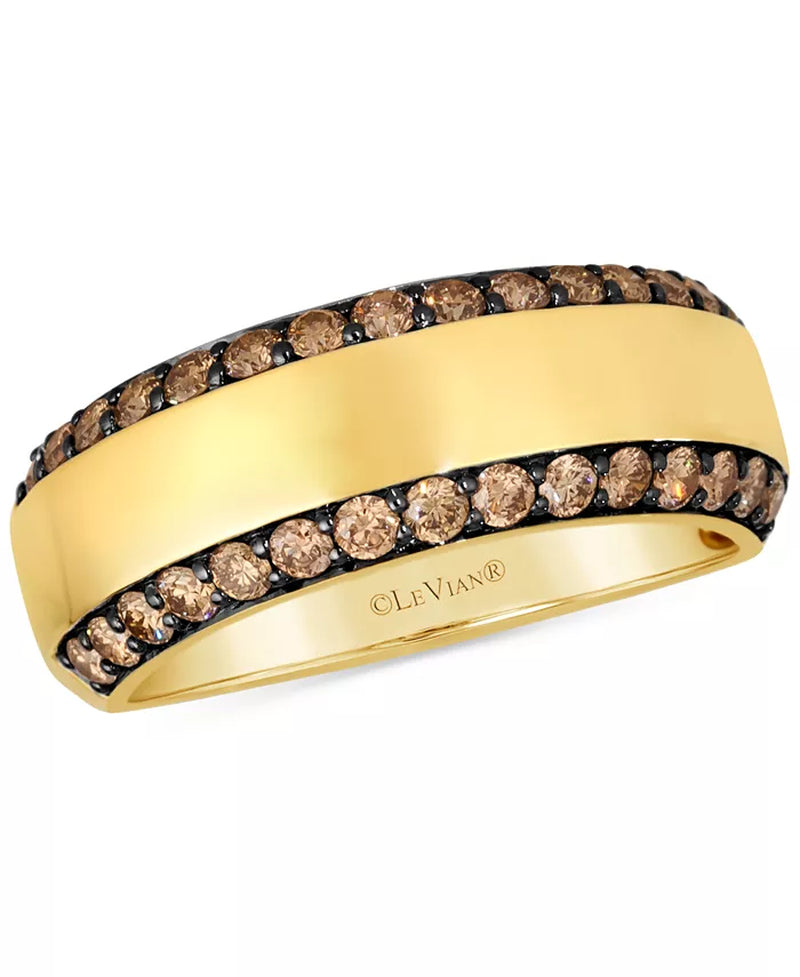 [14K, 1 Ct. T.W] Gold Chocolatierâ® Mens Chocolate Diamond Two Row Band