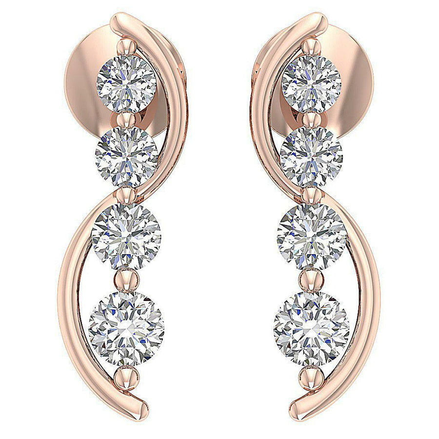 Journey Earring SI1 G 0.35 round Cut Diamond Carat 14K White Gold 0.50 Inch