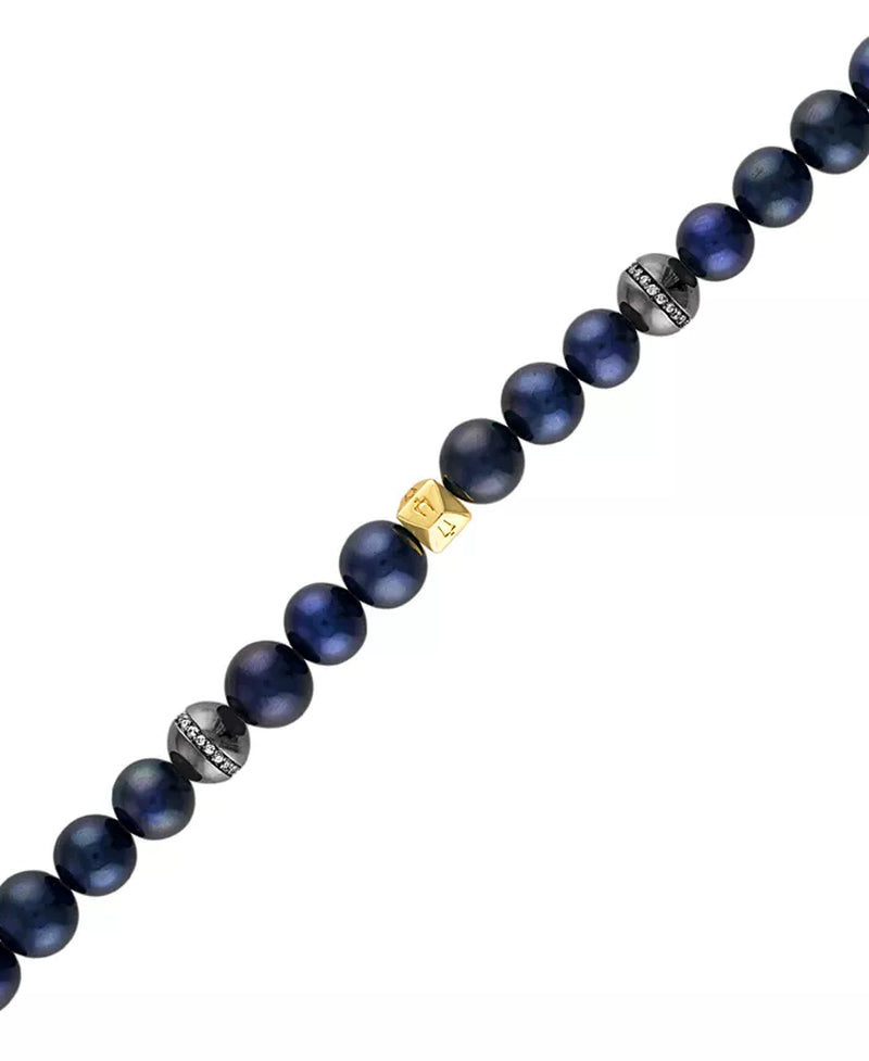 [14K,1/5 Ct. T.W.] Gold-Plated Sterling Silver Marine Star Blue Freshwater Pearl & Diamond Beaded Bracelet