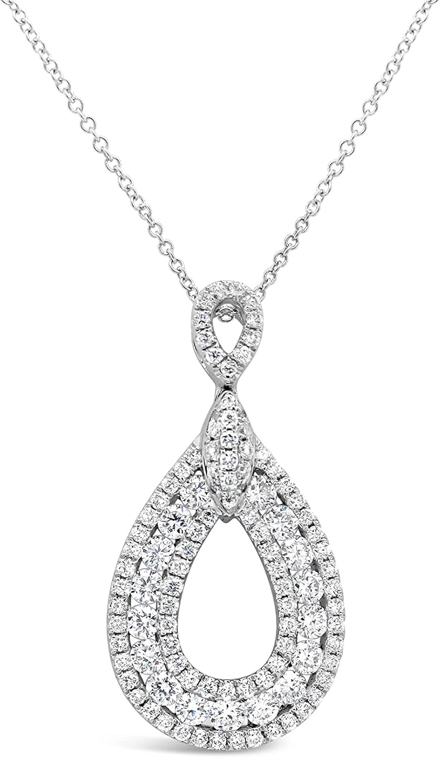 [18K, 0.81 Cttw] White Gold Necklace Pear-Shaped Ring VS Diamond Pendant