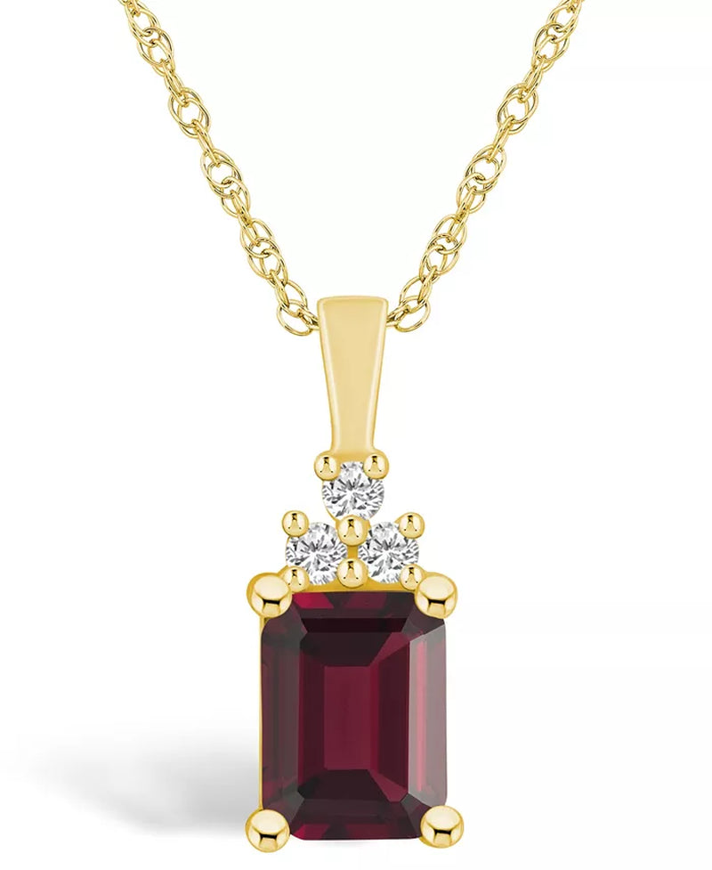 [14K] Yellow Gold Garnet (2 Ct. T.W.) & Diamond (1/10 Ct. T.W.) Pendant