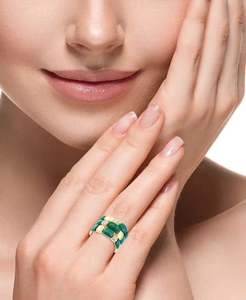 EFFYÂ® Malachite & Diamond (1/5 Ct. T.W.) Triple Row Statement Ring in 14K Gold