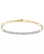 [14K, 7/8 Ct. T.W.] Two-Tone Gold Diamond Line & Paperclip Link Bracelet