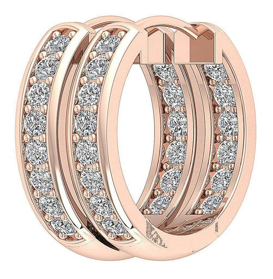 [14K, 0.30 Ct] Solid Gold Diamond Inout Side Hoop Earrings