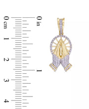 [10K , 1/6 Ct. T.W.] Gold Diamond Round & Baguette Praying Hands Pendant