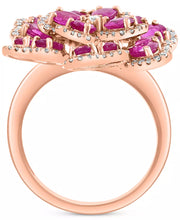 [14K] Rose Gold Ruby (3-3/4 Ct. T.W.) & Diamond (5/8 Ct. T.W.) Flower Ring 