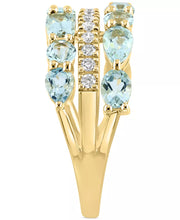 [14K] Gold Aquamarine (2-1/3 Ct. T.W.) & Diamond (1/5 Ct. T.W.) Multirow Ring 