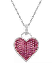 [14K] White Gold Ruby (6-1/2 Ct. T.W.) - Diamond (1/2 Ct. T.W.) Pave Heart Pendant