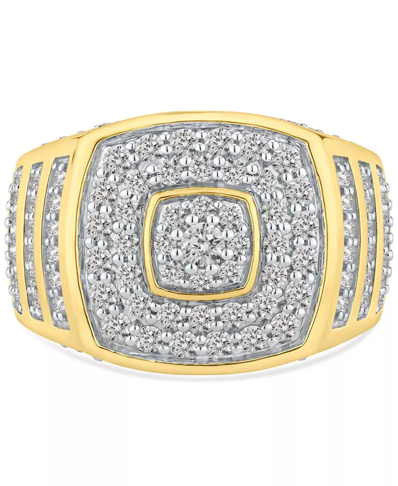 [10K, 2 Ct. T.W.] Gold Men's Diamond Multi-Cluster Statement Ring