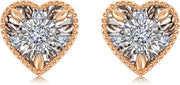 [18K, 0.107 Cttw] White & Rose Gold Heart Diamond Stud Earrings