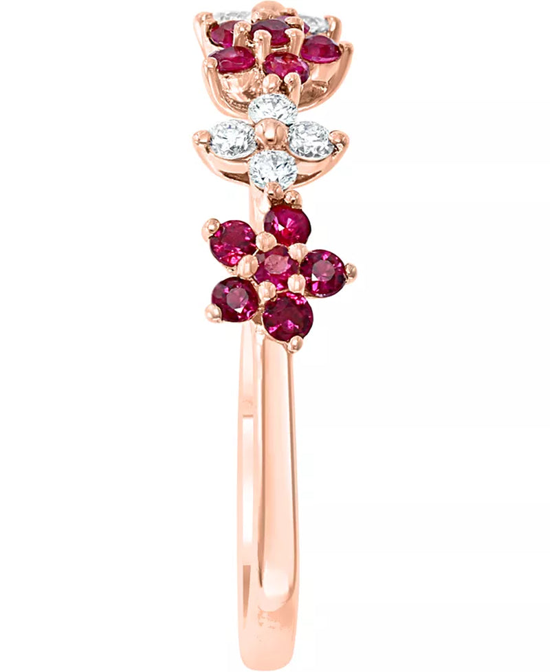 Ruby (3/8 Ct. T.W.) & Diamond (1/6 Ct. T.W.) Flower Band in 14K Rose Gold