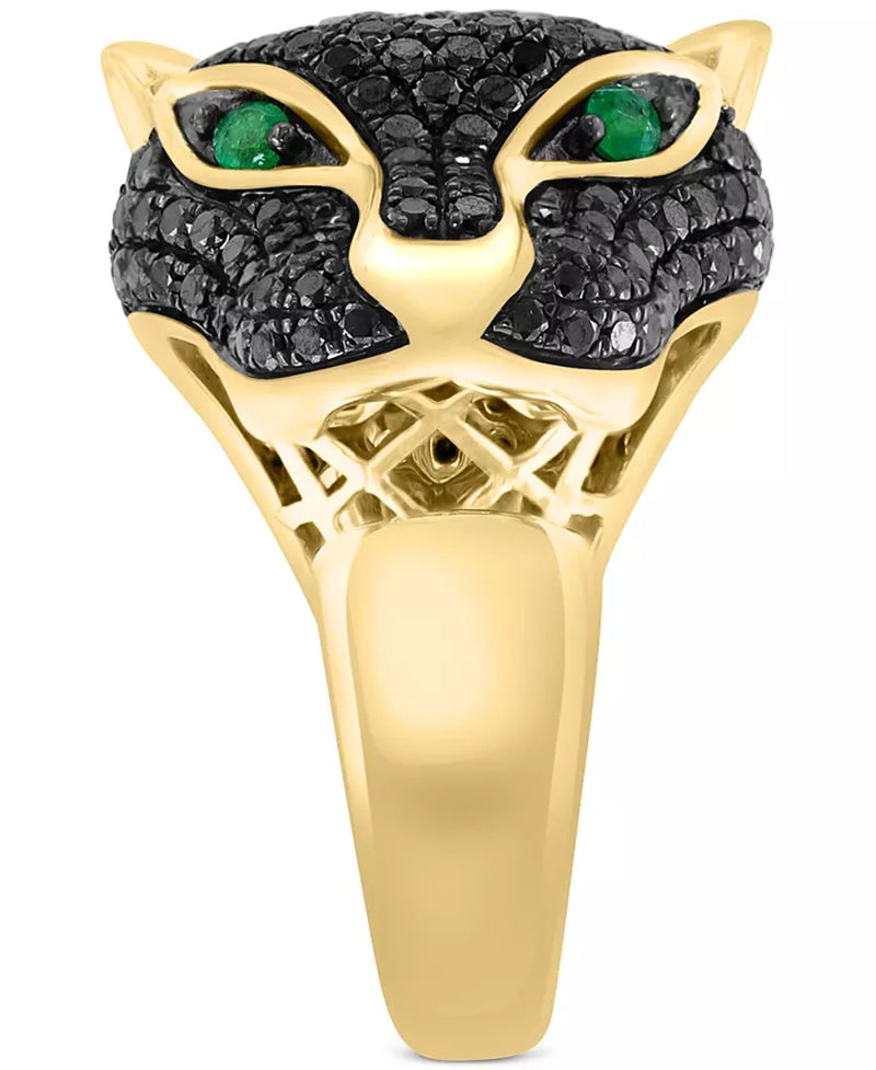 [14K] Gold Black Diamond (1-3/4 Ct. T.W.) & Emerald (1/10 Ct. T.W.) Panther Ring