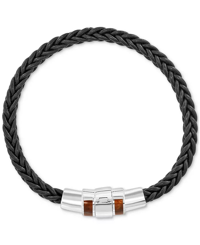 Sterling Silver Tiger's Eye Braided Leather Men's Bracelet