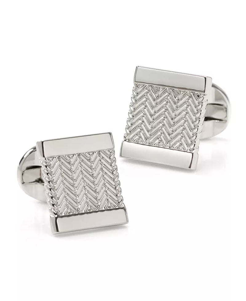 Mens Silver Herringbone Cufflinks