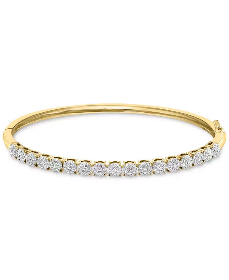 [14K, 7/8 Ct. T.W.] Smashing Two-Tone Gold Diamond Multi Cluster Bangle Bracelet