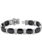 [3/8 Ct. T.W.] Sterling Silver Men's Diamond & Black Ceramic Link Bracelet