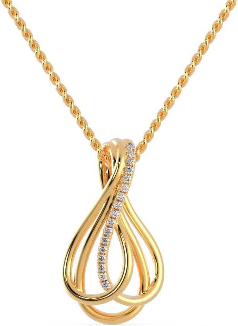 [14K, 18K, 0.11 Ct ] Twisted Style White/Yellow/Rose Gold With Natural Diamond Chain Pendant